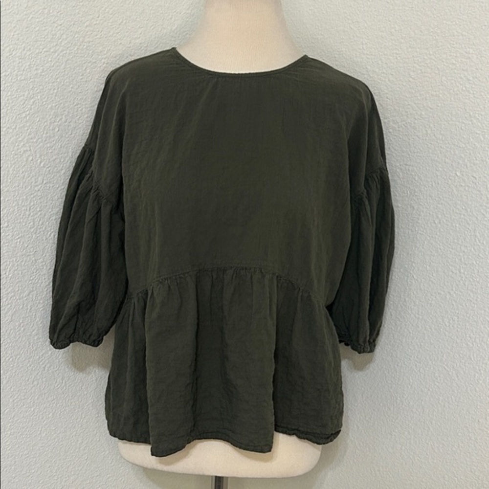 A New Day Women's Olive Green Peplum Top Fall Autumn M Medium